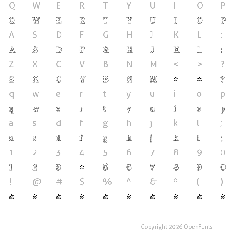 Character Map of FONTSPRING DEMO - Bayside Tavern Out XL Regular
