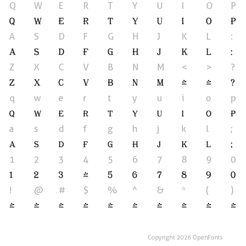 Character Map of FONTSPRING DEMO - Bayside Tavern S Light Regular