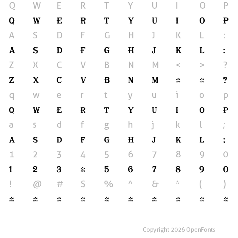 Character Map of FONTSPRING DEMO - Bayside Tavern S Plain Bold