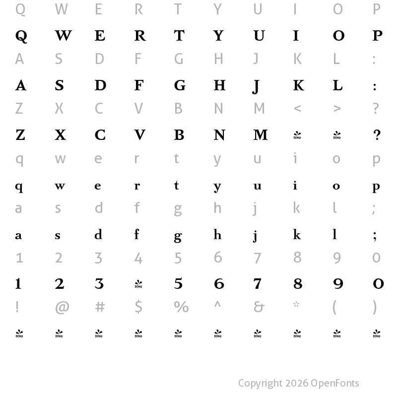 Character Map of FONTSPRING DEMO - Bazhanov Bold