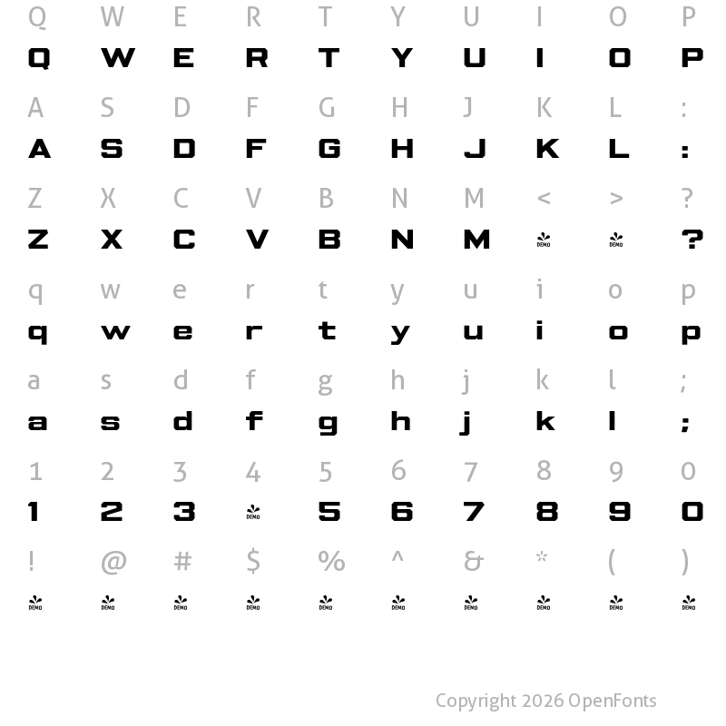 Character Map of FONTSPRING DEMO - Beachwood Wide Bold
