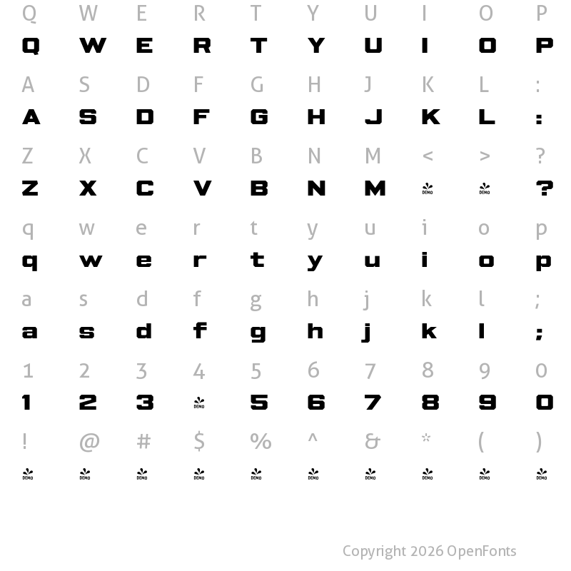 Character Map of FONTSPRING DEMO - Beachwood Wide ExtraBold Regular