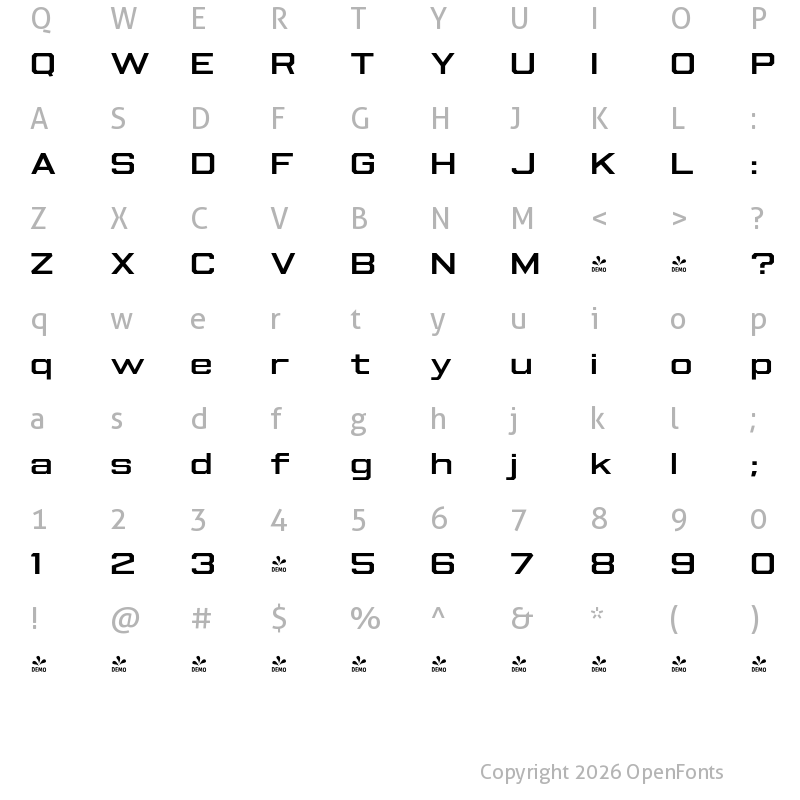 Character Map of FONTSPRING DEMO - Beachwood Wide Medium Regular