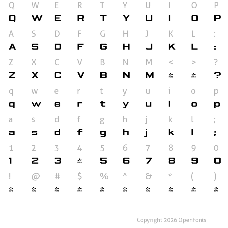 Character Map of FONTSPRING DEMO - Beachwood Wide SemiBold Regular