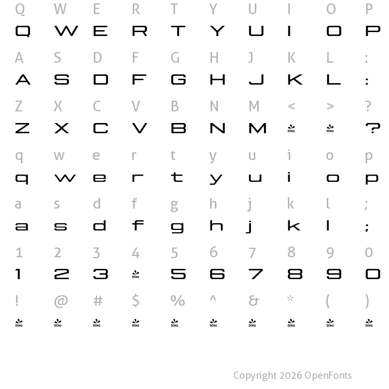 Character Map of FONTSPRING DEMO - Beachwood XWide Regular