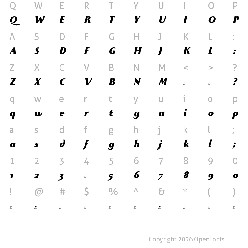 Character Map of FONTSPRING DEMO - Beatrix Antiqua Black Bold Italic