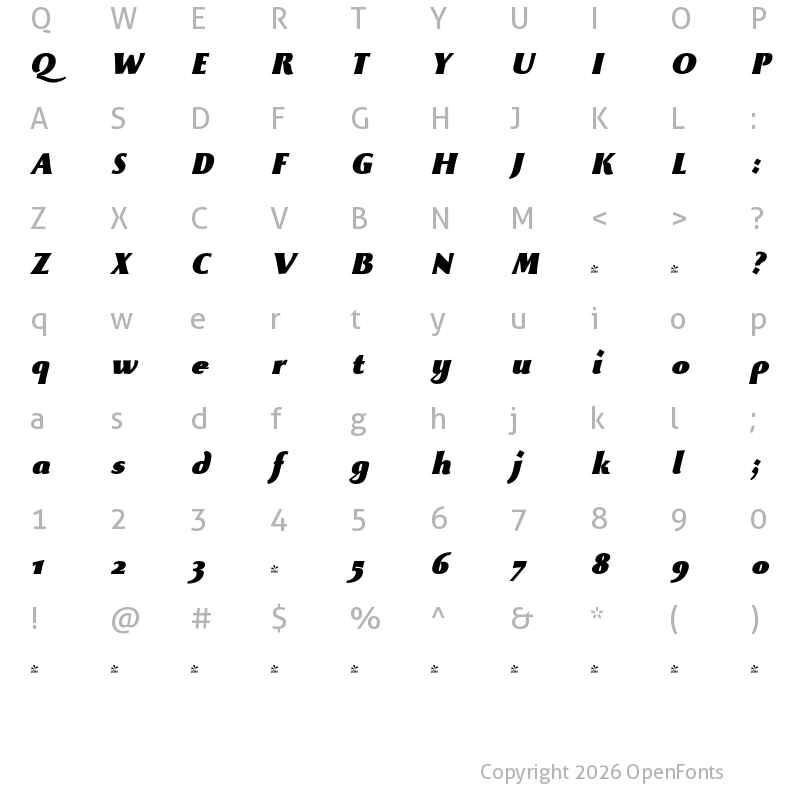 Character Map of FONTSPRING DEMO - Beatrix Antiqua ExtraBlack Bold Italic