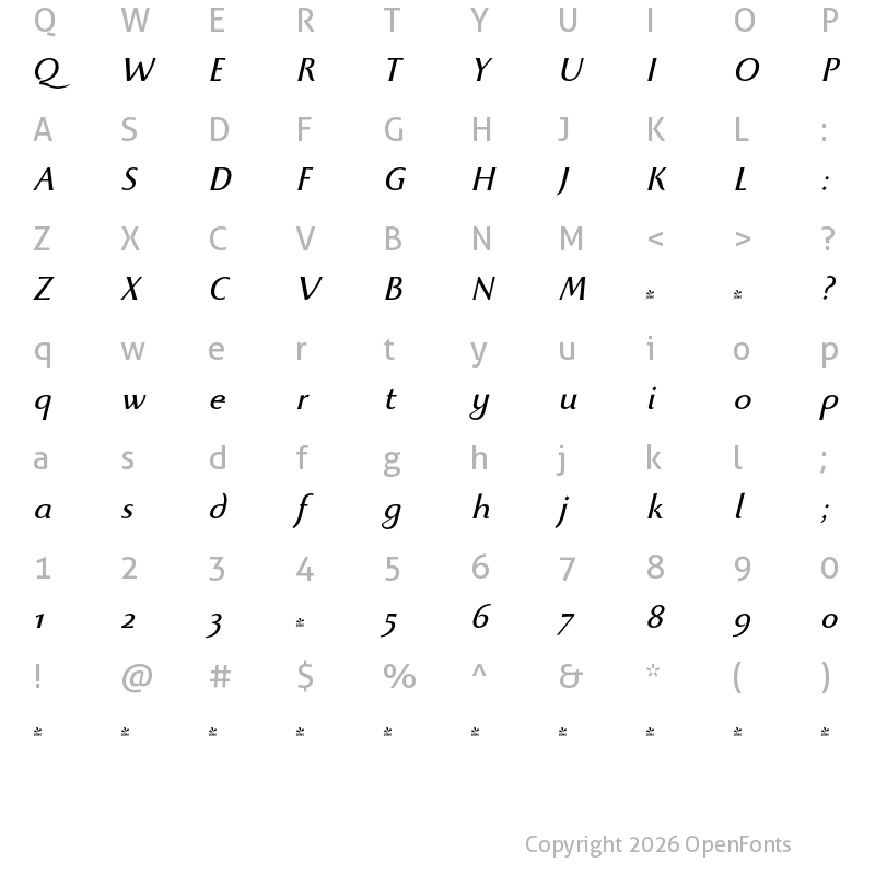 Character Map of FONTSPRING DEMO - Beatrix Antiqua Italic