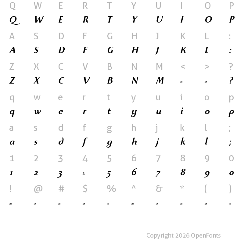 Character Map of FONTSPRING DEMO - Beatrix Antiqua SemiBold Bold Italic