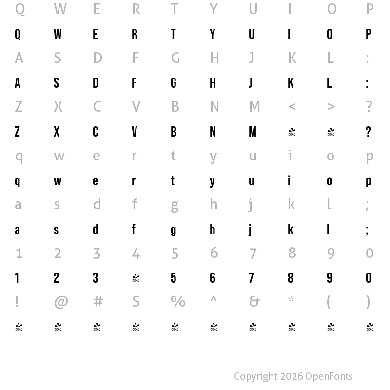 Character Map of FONTSPRING DEMO - Bebas Neue Pro Bold