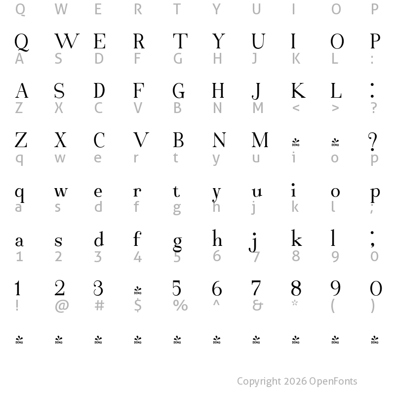 Character Map of FONTSPRING DEMO - Bekinder Regular
