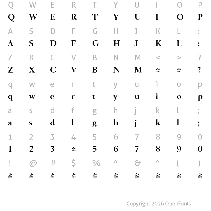 Character Map of FONTSPRING DEMO - Belfast Serial Bold