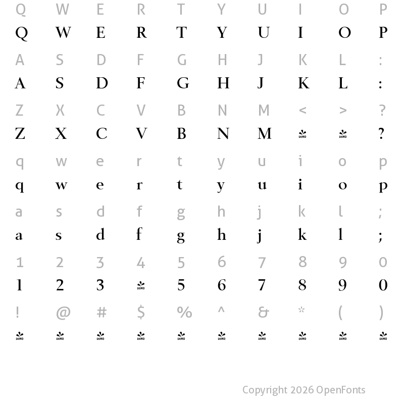 Character Map of FONTSPRING DEMO - Belfast Serial Medium