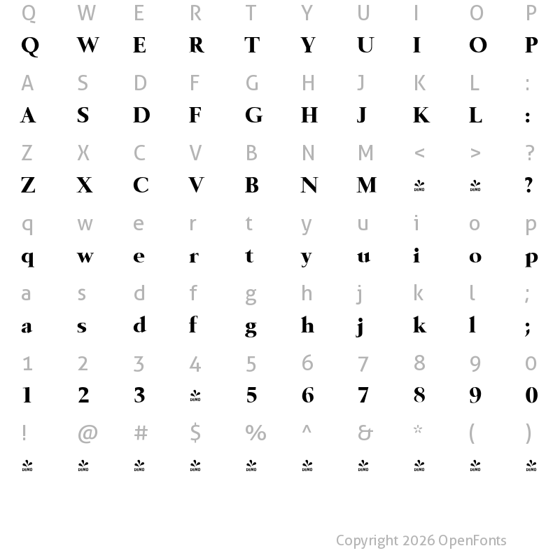 Character Map of FONTSPRING DEMO - Belfast Serial Xbold Regular
