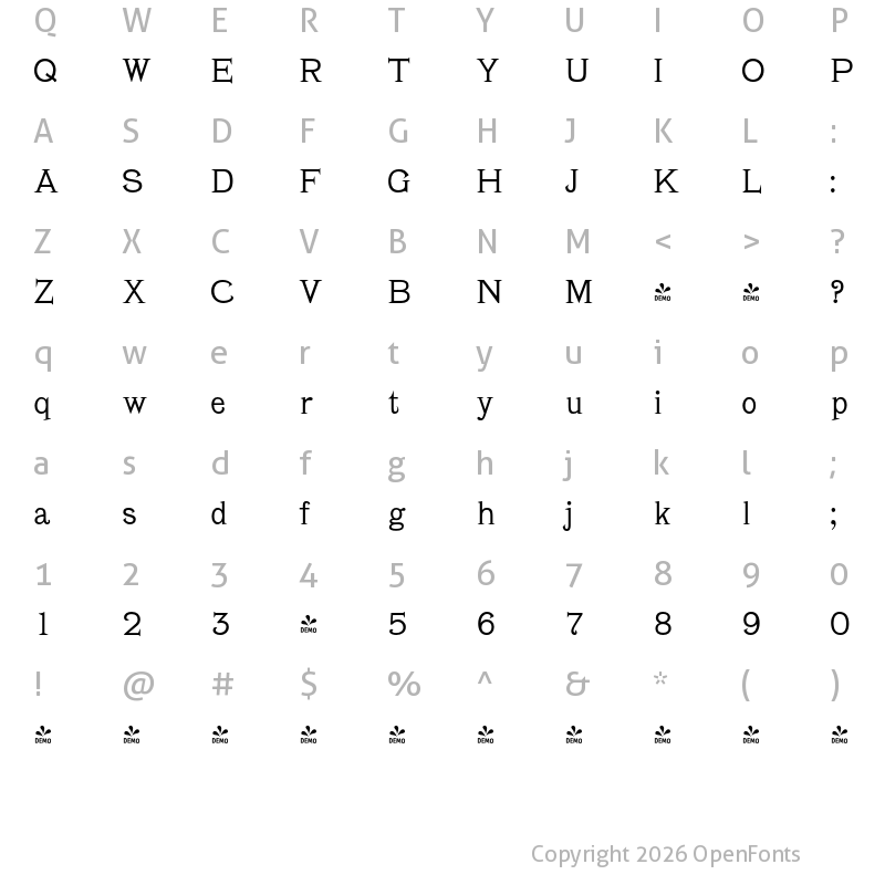 Character Map of FONTSPRING DEMO - Bellows Regular