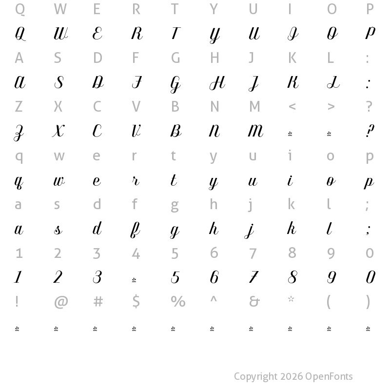 Character Map of FONTSPRING DEMO - Benson Script No 10 Regular