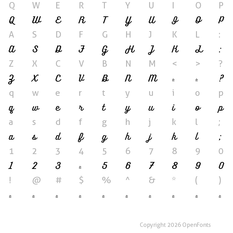 Character Map of FONTSPRING DEMO - Benson Script No 30 Regular