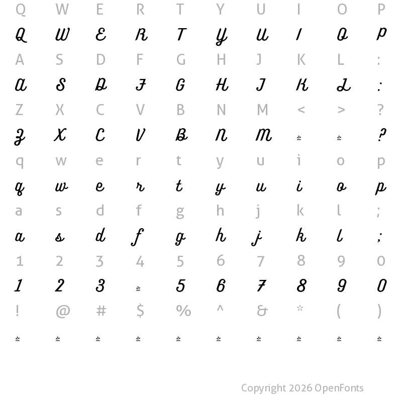 Character Map of FONTSPRING DEMO - Benson Script No 35 Regular