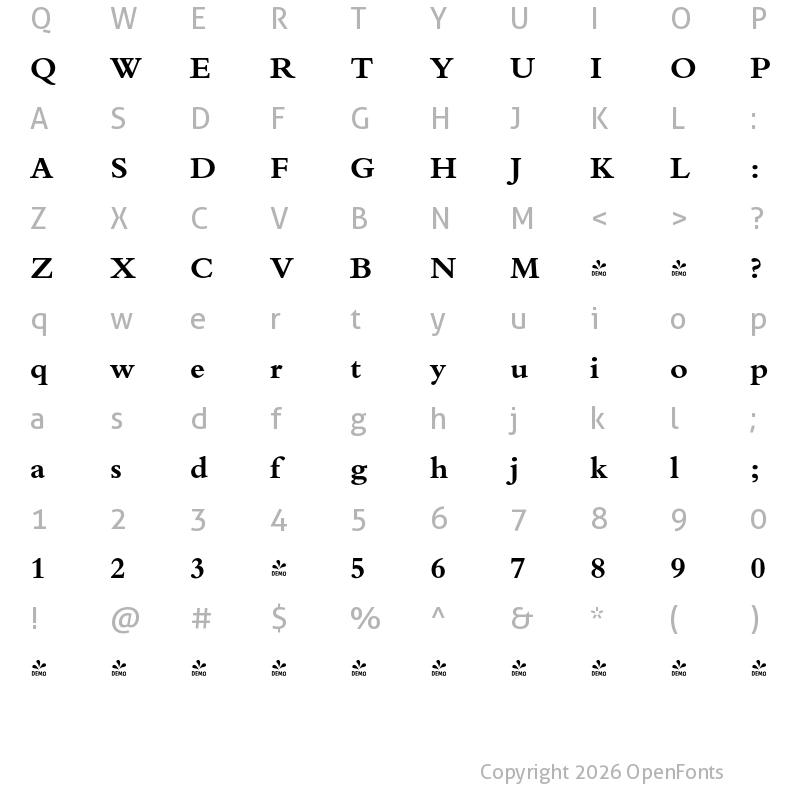 Character Map of FONTSPRING DEMO - Bergamo Pro Bold