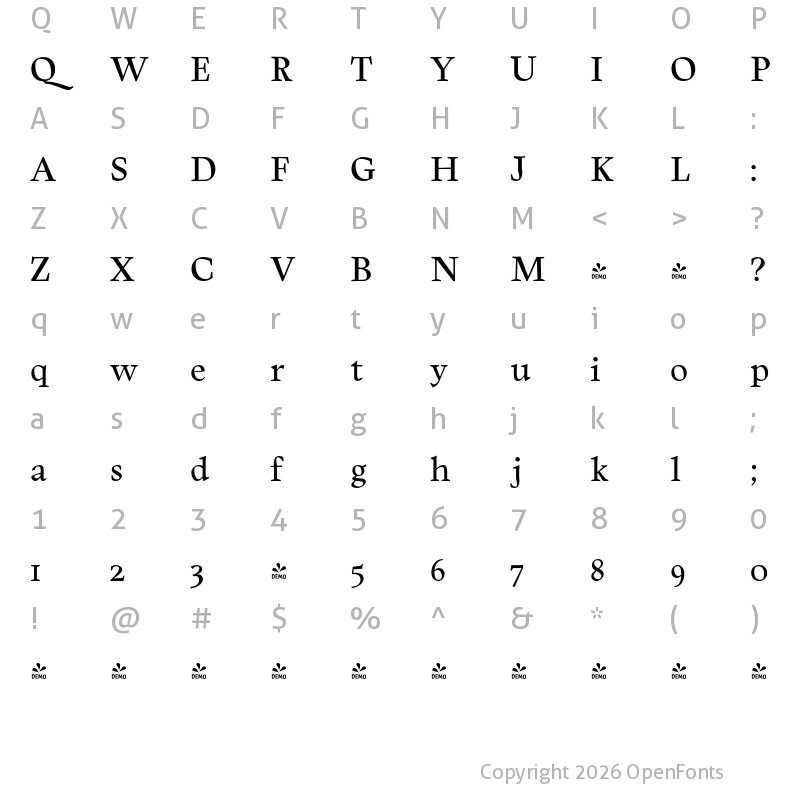 Character Map of FONTSPRING DEMO - Berganza Regular