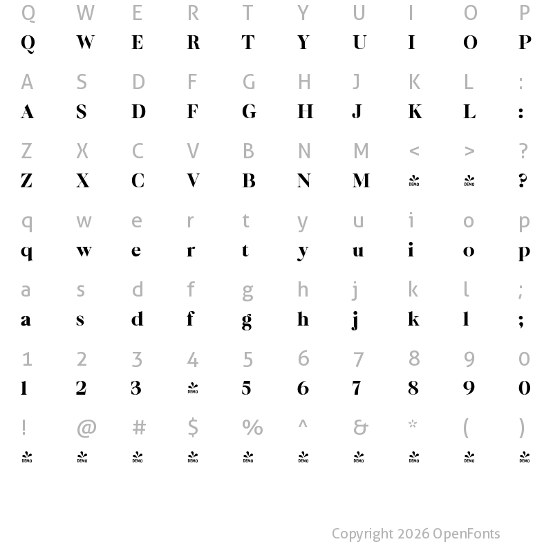 Character Map of FONTSPRING DEMO - Bermula Black Regular