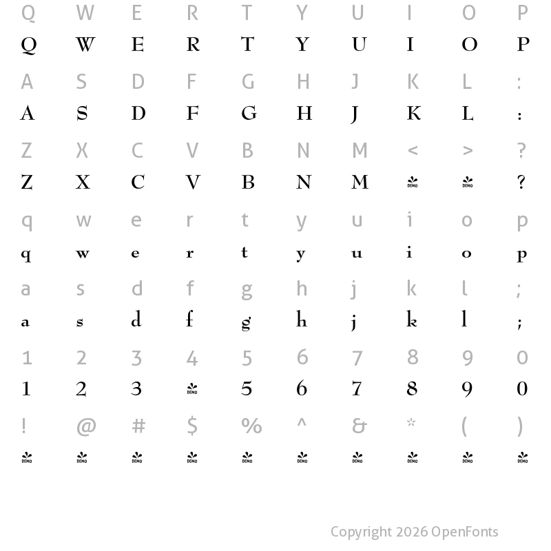 Character Map of FONTSPRING DEMO - Bernhard Modern FS Bold