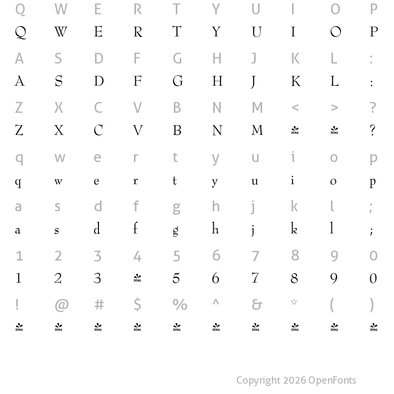 Character Map of FONTSPRING DEMO - Bernhard Modern FS Regular