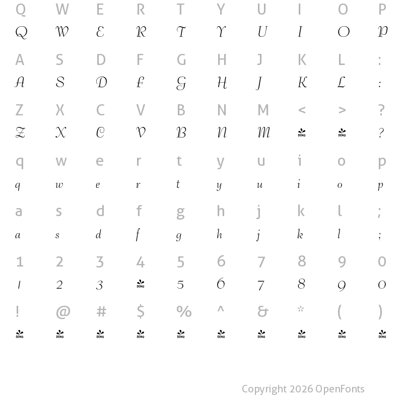 Character Map of FONTSPRING DEMO - Bernhard Tango FS Regular