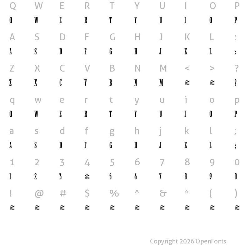 Character Map of FONTSPRING DEMO - Betany Comp Regular
