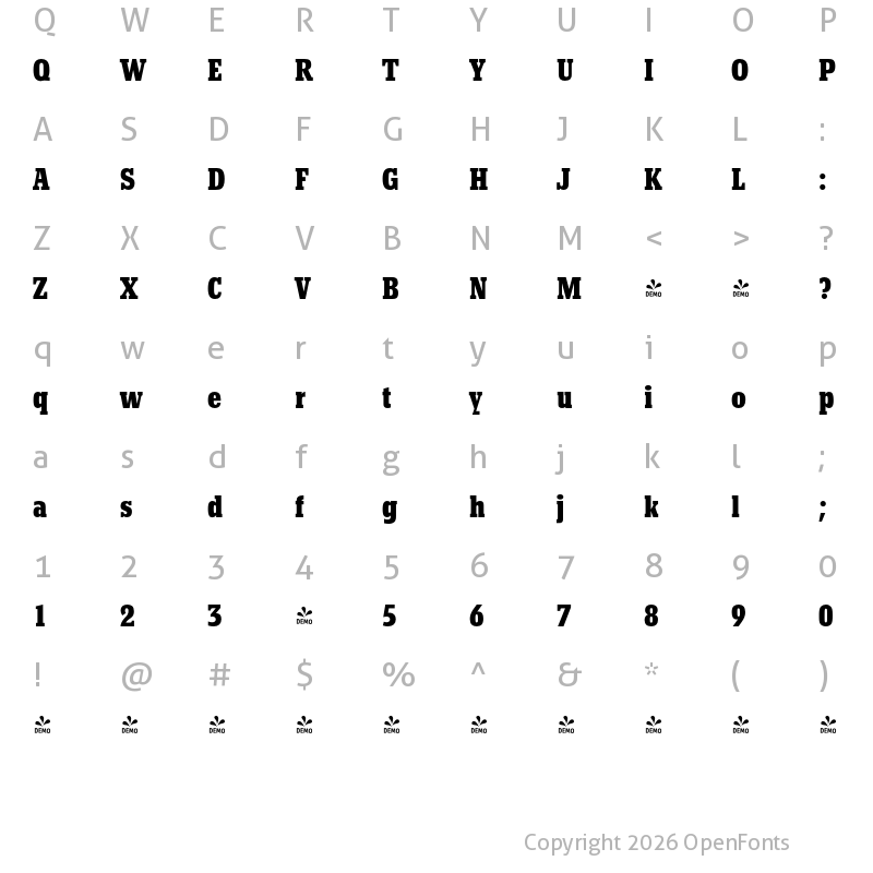 Character Map of FONTSPRING DEMO - Betany Cond Regular