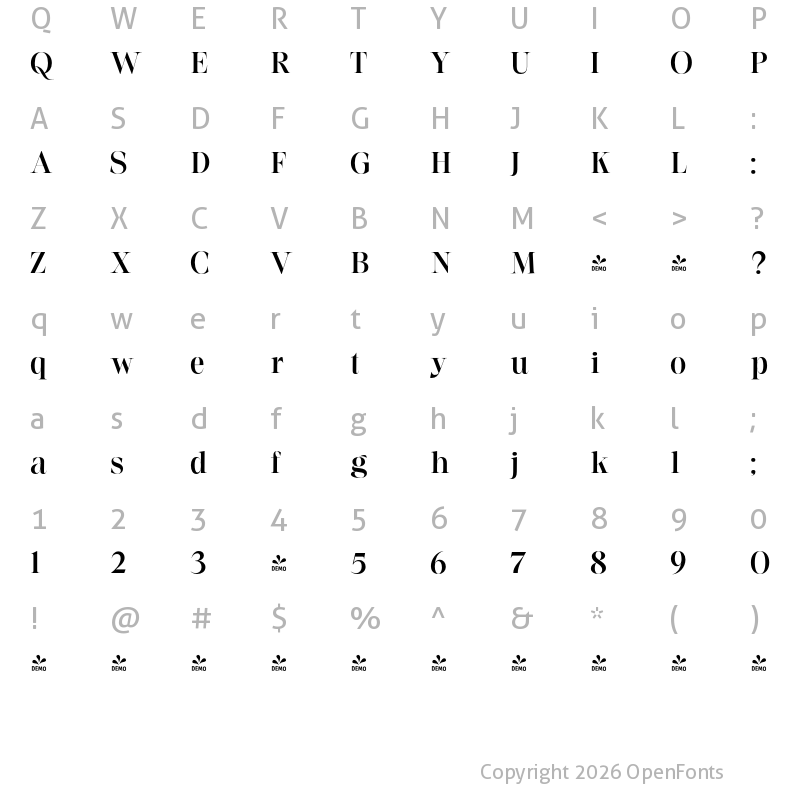 Character Map of FONTSPRING DEMO - Between Days Regular