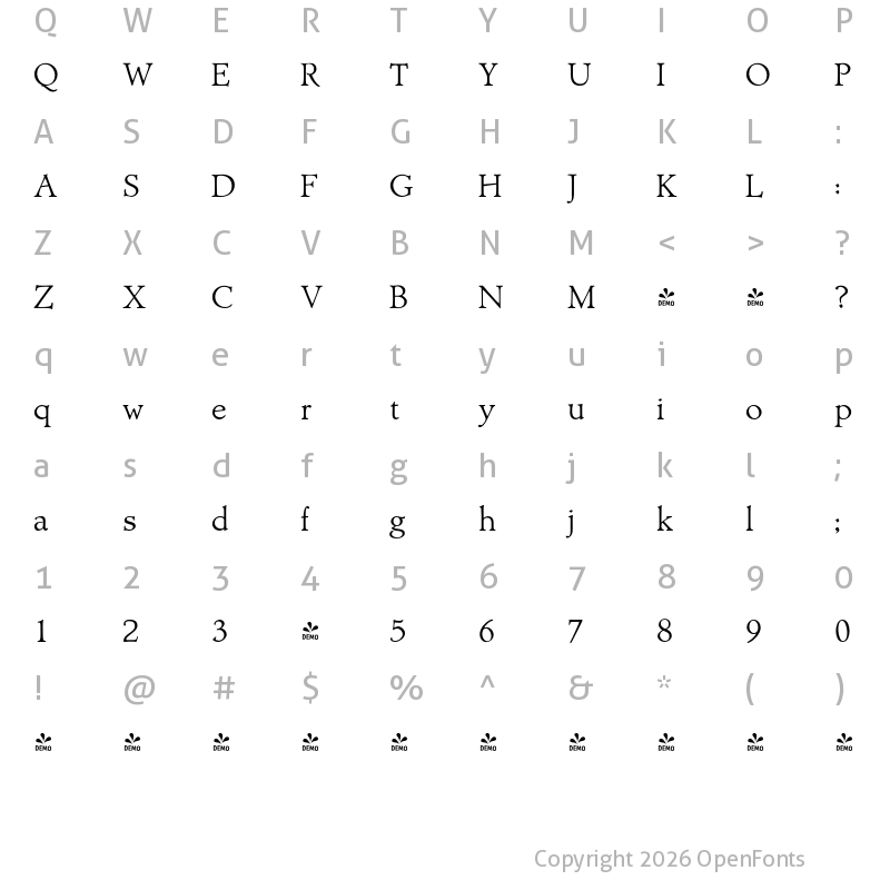 Character Map of FONTSPRING DEMO - Biblia Serif Regular
