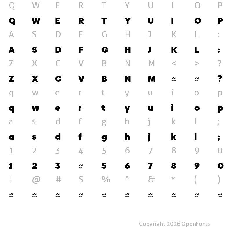Character Map of FONTSPRING DEMO - Biennale Heavy Regular