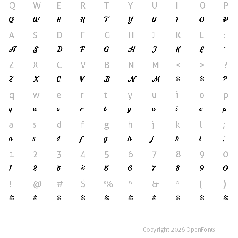 Character Map of FONTSPRING DEMO - Bilany Regular
