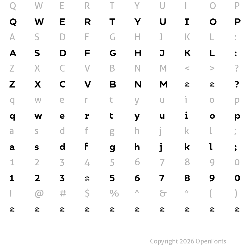 Character Map of FONTSPRING DEMO - Bilbao Medium Regular