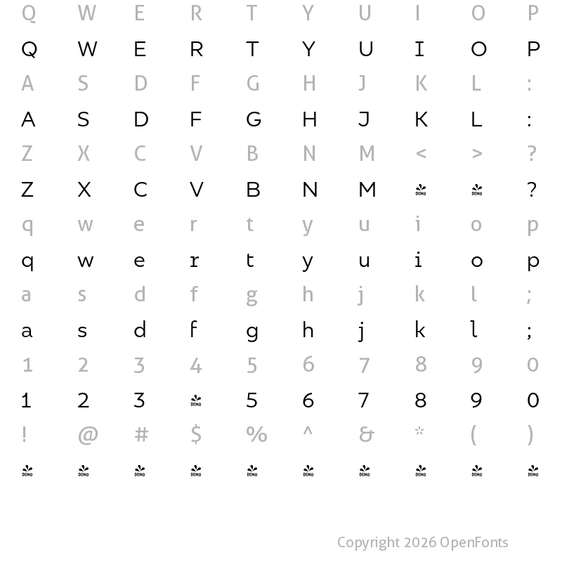 Character Map of FONTSPRING DEMO - Bilbao Normal Regular