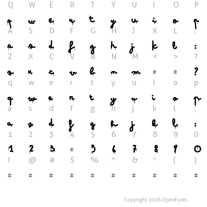 Character Map of FONTSPRING DEMO - Bimbo DrippingJumbo Regular