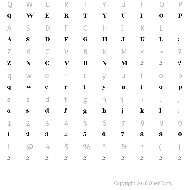 Character Map of FONTSPRING DEMO - Binggo Wood Display Serif Bold