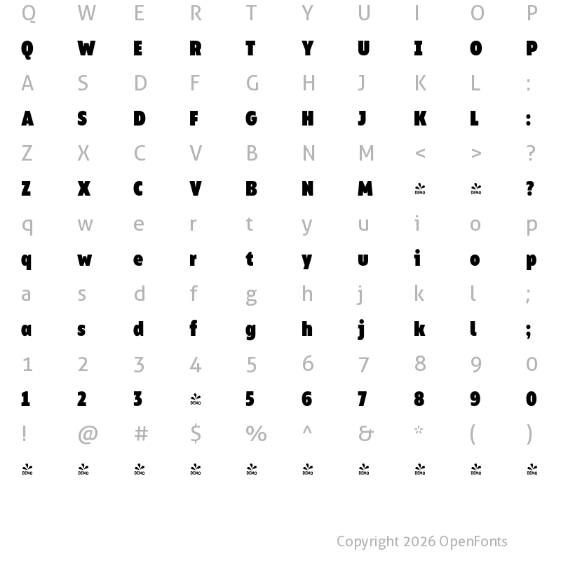 Character Map of FONTSPRING DEMO - Bion Black Cond Regular