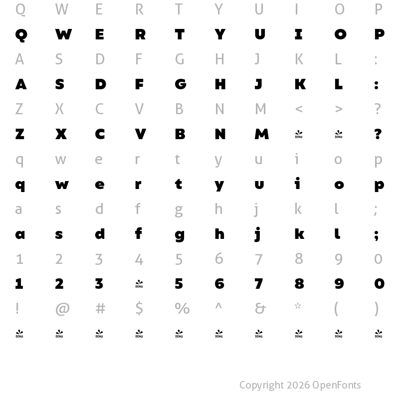 Character Map of FONTSPRING DEMO - Bion Heavy Regular