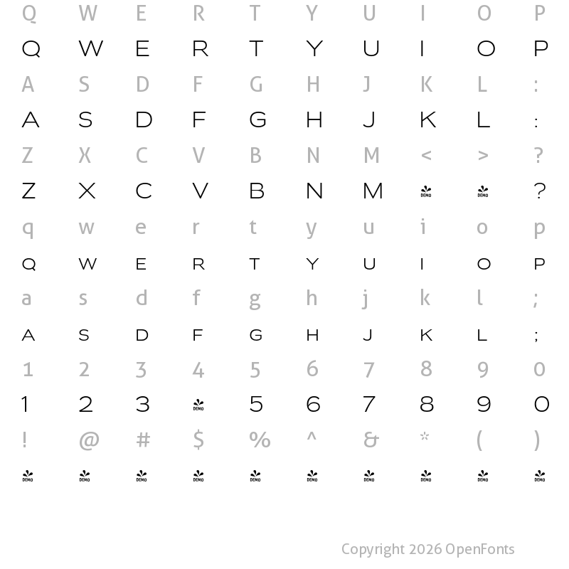 Character Map of FONTSPRING DEMO - Biondi Sans Lt Regular