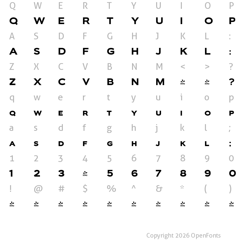 Character Map of FONTSPRING DEMO - Biondi Sans Rg Bold