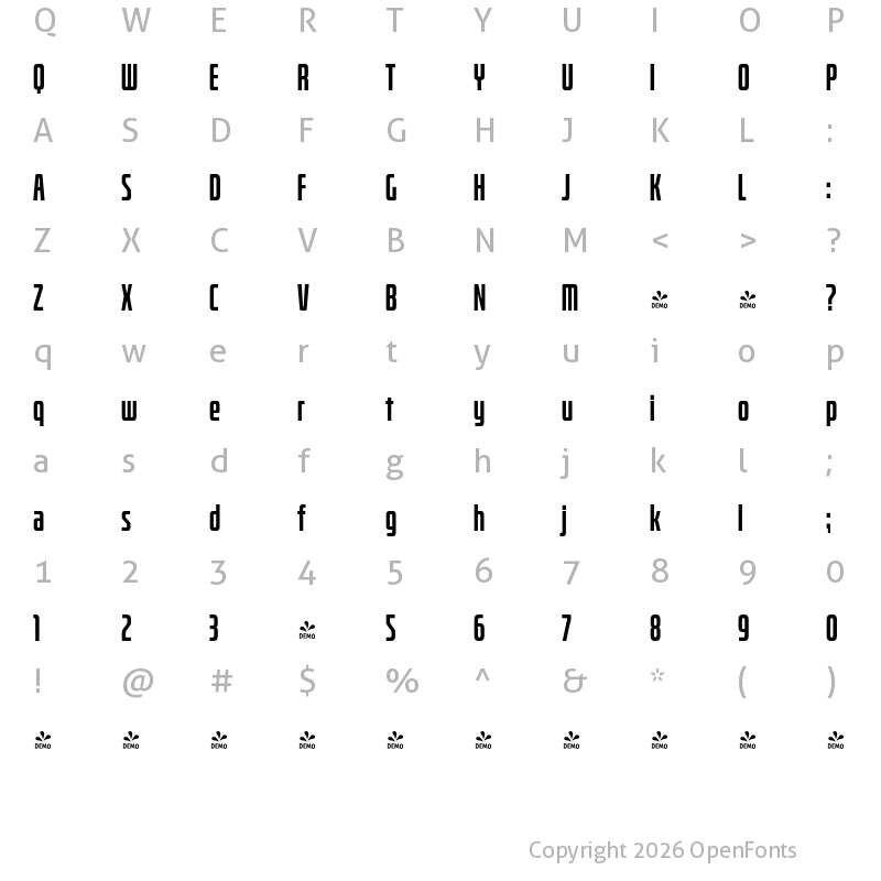 Character Map of FONTSPRING DEMO - Bitcrusher Cd Rg Bold