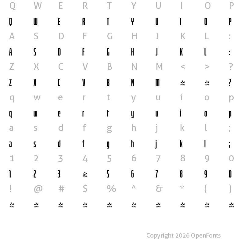 Character Map of FONTSPRING DEMO - Bitcrusher Cp Rg Bold