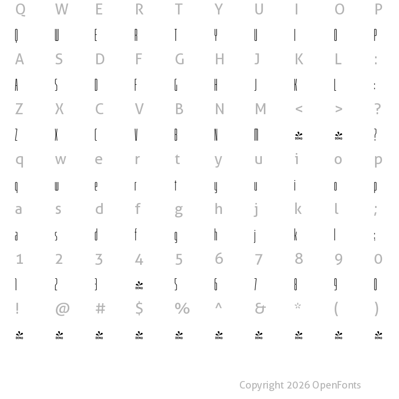 Character Map of FONTSPRING DEMO - Bitcrusher Cr Lt Regular