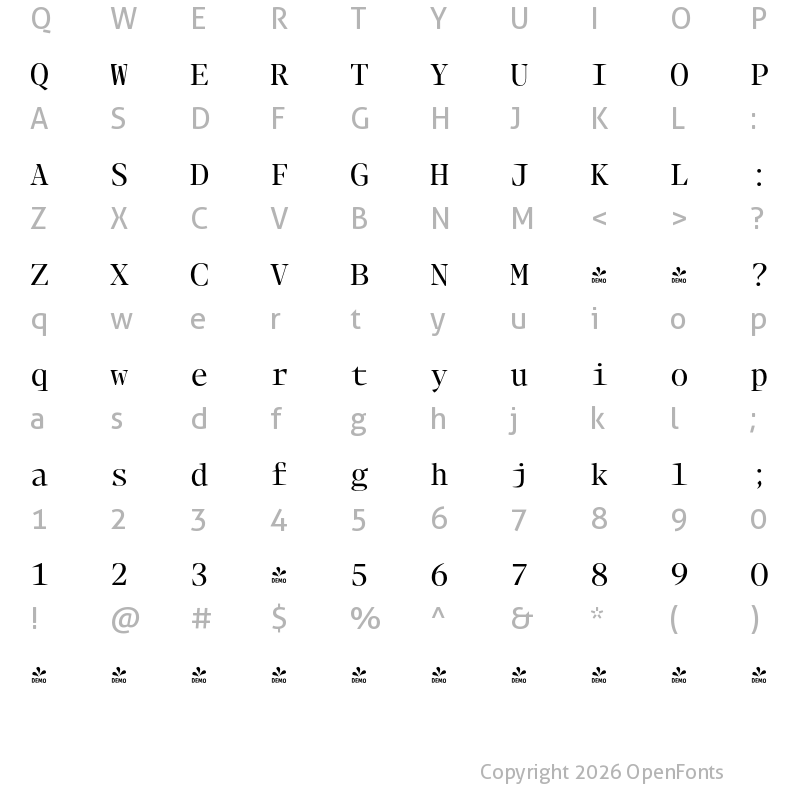 Character Map of FONTSPRING DEMO - Blacker Mono B Regular