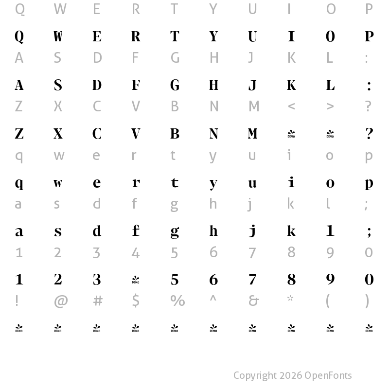 Character Map of FONTSPRING DEMO - Blacker Mono Bold B Regular