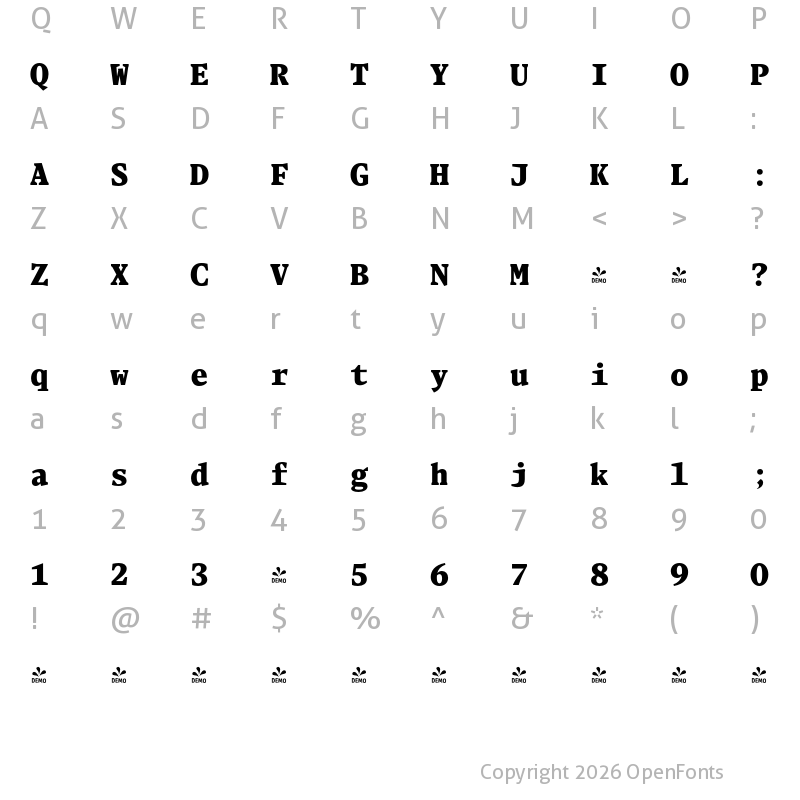 Character Map of FONTSPRING DEMO - Blacker Mono ExtraBold Regular