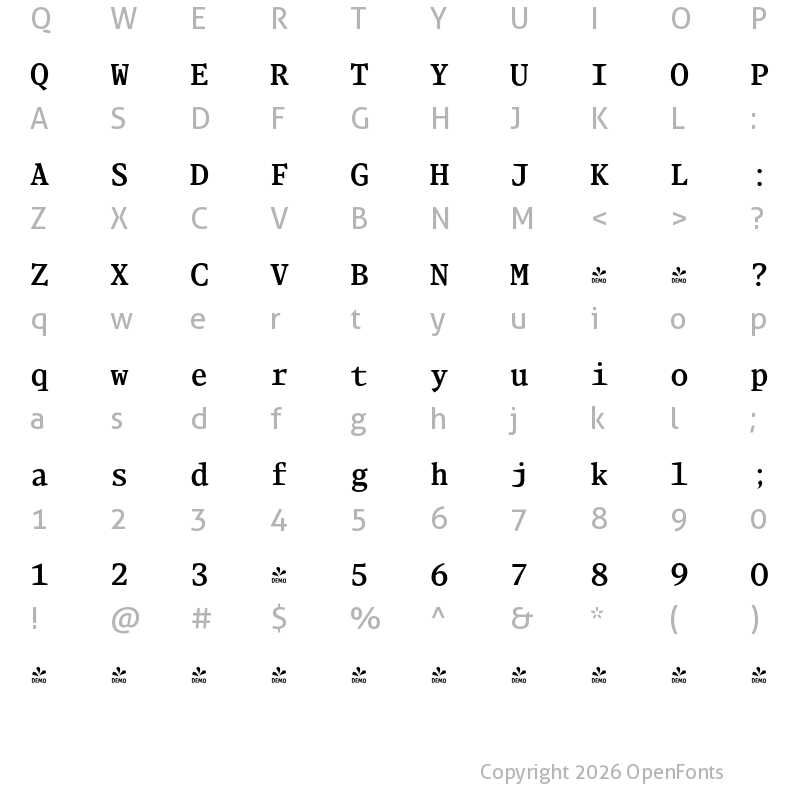 Character Map of FONTSPRING DEMO - Blacker Mono Medium Regular