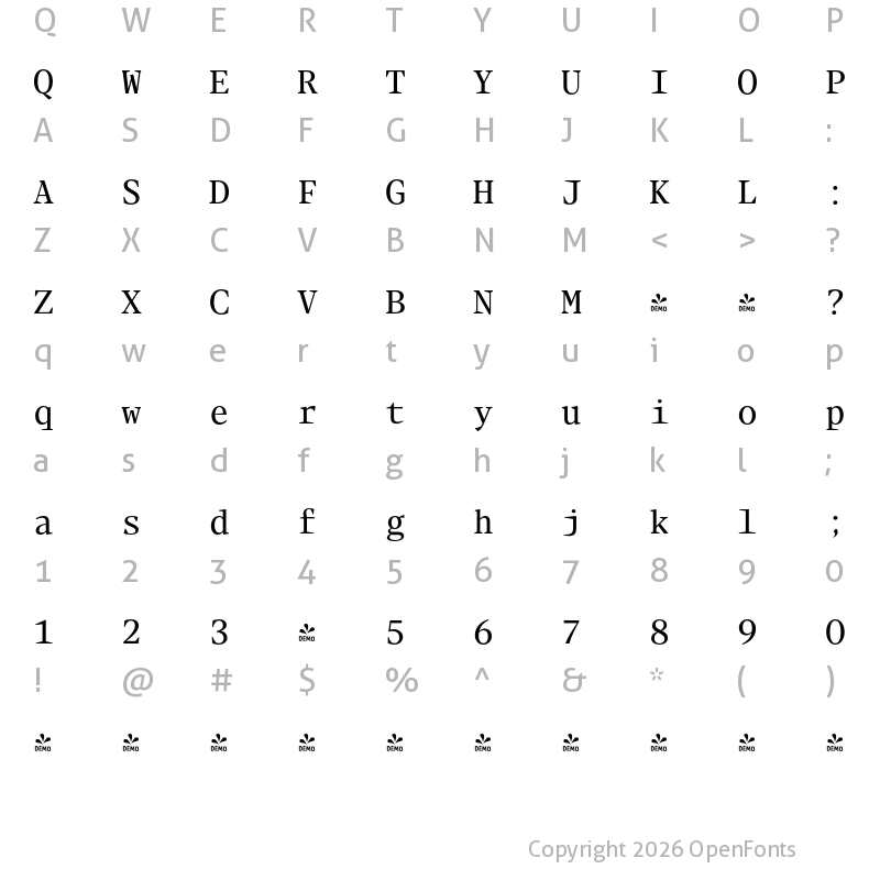 Character Map of FONTSPRING DEMO - Blacker Mono Regular